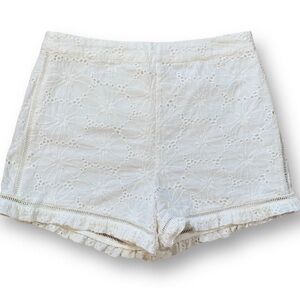 J.O.A. White Floral Lace Ruffle Hem Shorts
